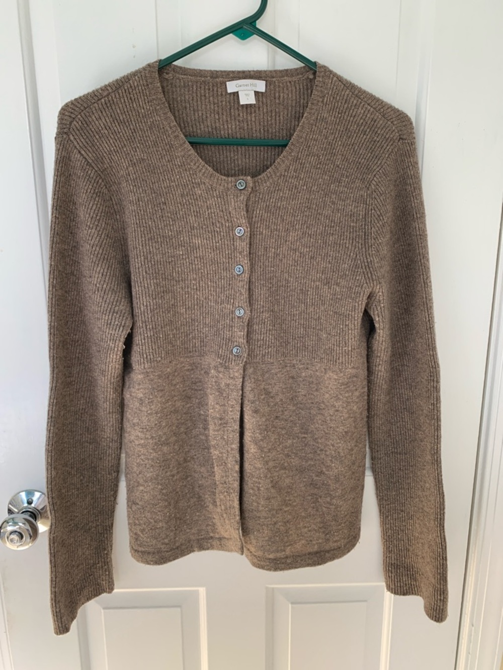 Garnet Hill Brown Taupe Button-Front Knit partial Cardigan